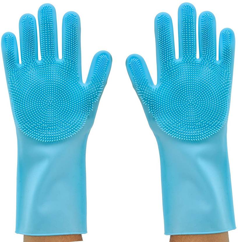 HUKBO Dishwashing Gloves with Wash Scrubber Wet and Dry Glove Price in