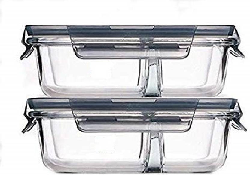 ZAITRA Borosilicate Rectangular 2Partitioned Glass Bowl