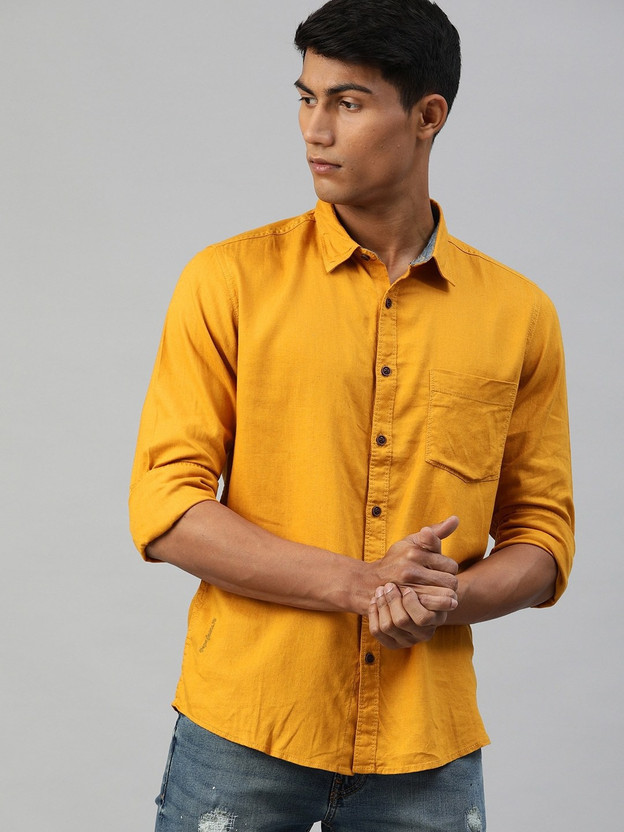 Pepe Jeans Men Solid Casual Yellow 
