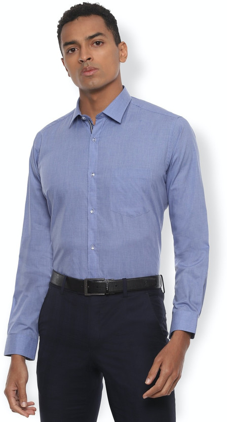 VAN HEUSEN Men Self Design Formal Blue 