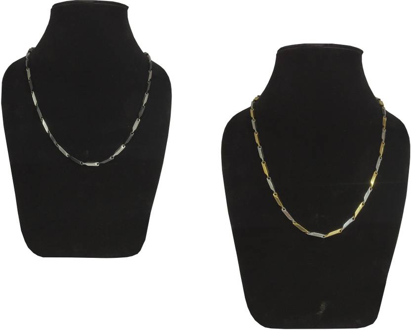 Uniqon Combo Of Silver Black And Silver Gold Color High Quality Metal 50 Cm Long Fashion Artificial Imitation Latest Stylish Rice Shape Stainless Steel Necklace Chain For Men Boys Boyfriend Stainless Steel Uniqon Combo Of Silver Black And Silver Gold Color High Quality Metal 50 Cm Long Fashion Artificial Imitation Latest Stylish Rice Shape Stainless Steel Necklace Chain For Men Boys Boyfriend Stainless Steel