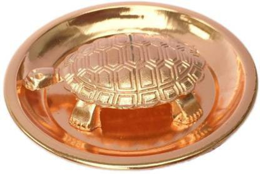 PujaPath PujaPath COPPER Feng Shui Tortoise On Plate Showpiece/vastu kachua/Tortoise Plate/Gift/Astrology/Fengshui Tortoise/Turtle (for Good Luck) with Metal Plate Wish Fulfillment Decorative Showpiece  -  2 cm(Copper, Gold) - Flipkart Deal