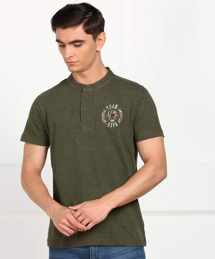 U.S. POLO ASSN. Solid Men Henley Neck Green T-Shirt - Buy ...