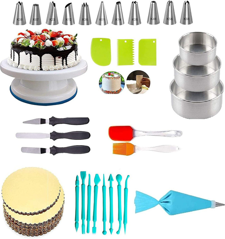 Greenstone India Combo of Cake Making and baking tools for cake decoration tools Cake table+ nozzles+ scrapper+ aluminium mould+ 3 in 1 knife+ spatula brush+ cake board+ fondant Kitchen Tool Set(Baking Tools, Spatula)