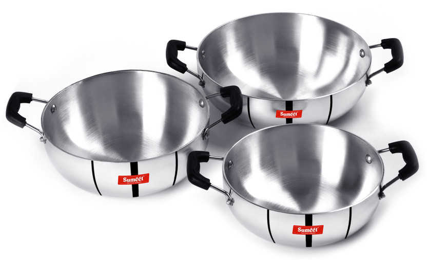 Sumeet Kadhai-Set Aus Edelstahl - 1,5 L & 1,9 L, Mit Induktionsboden, Für Gas- Und Induktionsherde