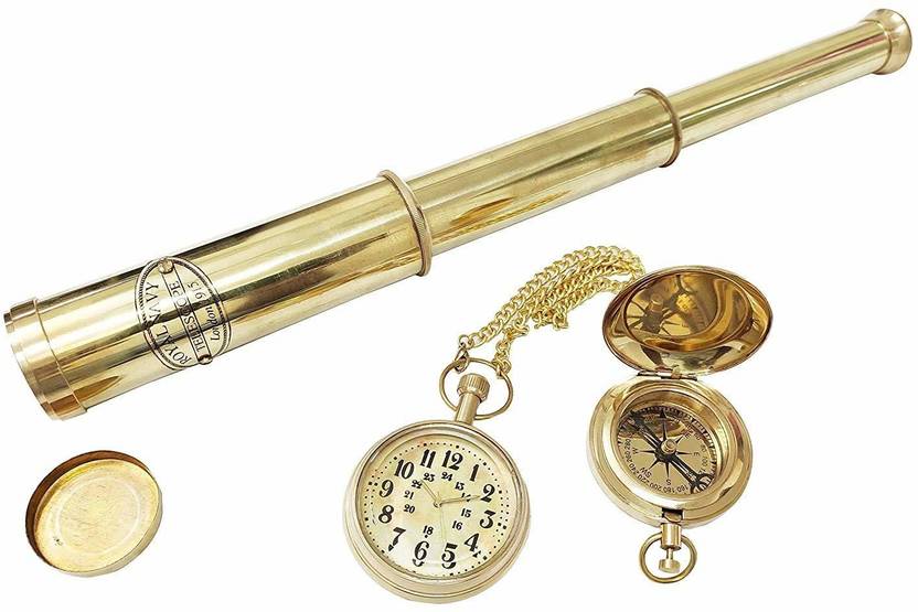 Artshai Premium Combo of Brass Telescope, Compass and Pocket