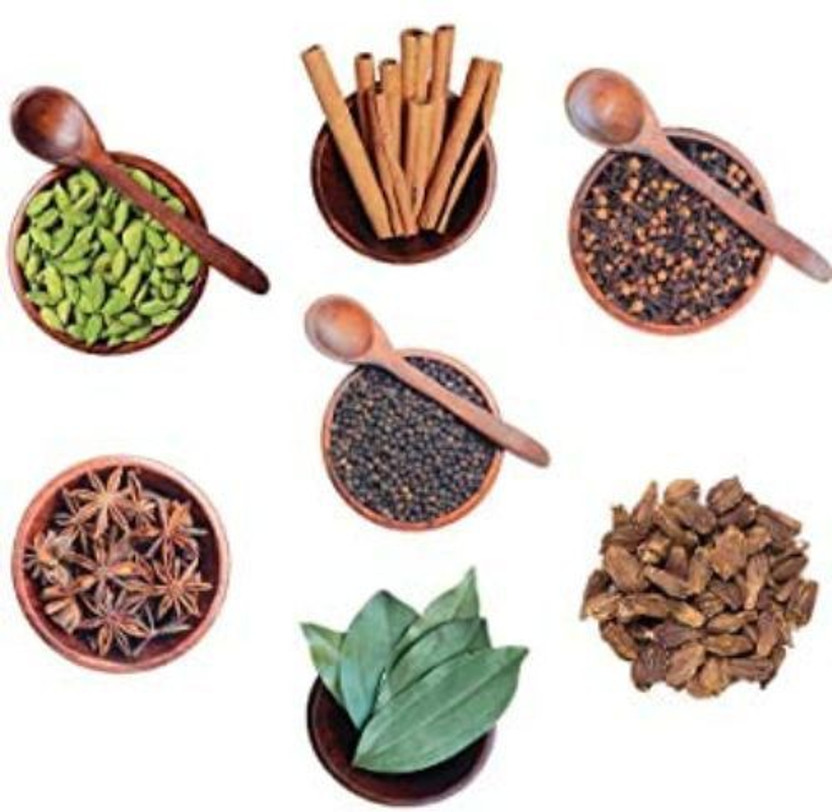 ORGANIC NATURE Exotic Spices Combo of 7 Pack ( Cardamom 50 Gram ,Cinnamon 100gram, Cloves 100gram , Black Pepper 100 Gram, StarAnise 75 Gram, Balck Cardamom 50 Gram , Bay Leaf 25gram ) (Total 500 Gram)(500 g)