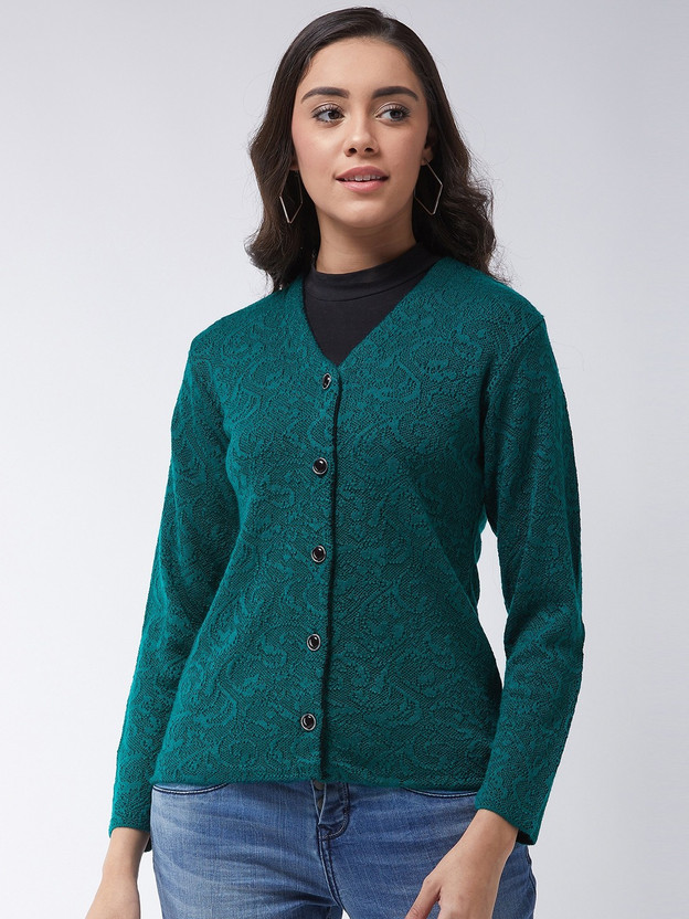 V Neck Casual Women Green Sweater 