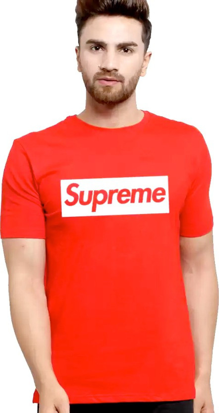 Supreme Printed Men Round Neck Red T