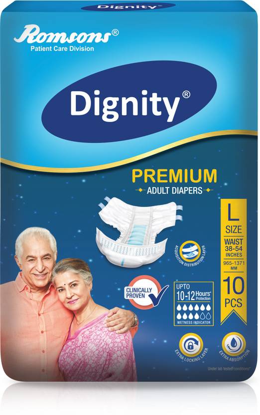DIGNITY Premium Adult Diapers, Large, Waist Size 38" 54", 10 Pcs/Pack