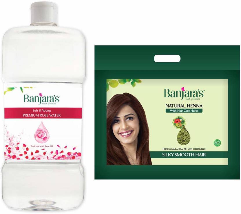 Banjaras Rose Water, 1L, White And Banjara's Natural Henna, 1kg Price