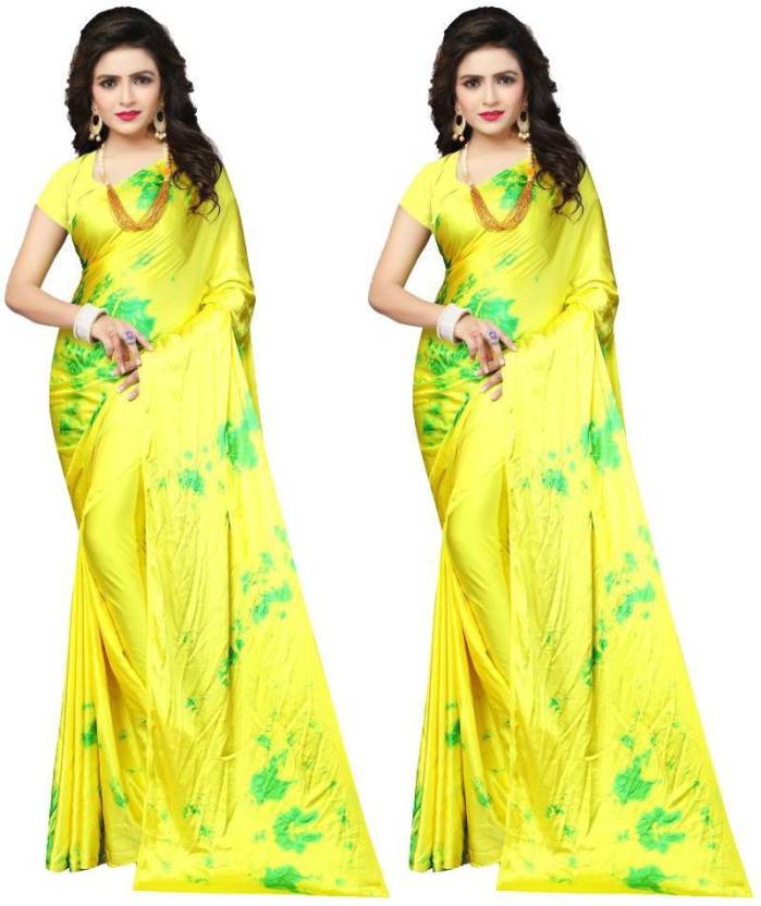 Buy Bhairunath & Co. Printed, Dyed Daily Wear Satin Yellow Sarees Online @  Best Price In India 