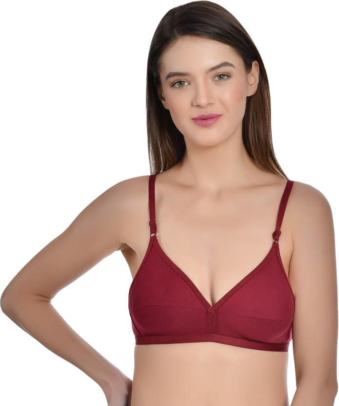 Aimly Aimly Women's Cotton Non-Padded Non-Wired Full Coverage Regular Bra Women T-Shirt Non Padded Bra(Maroon) - Flipkart Deal