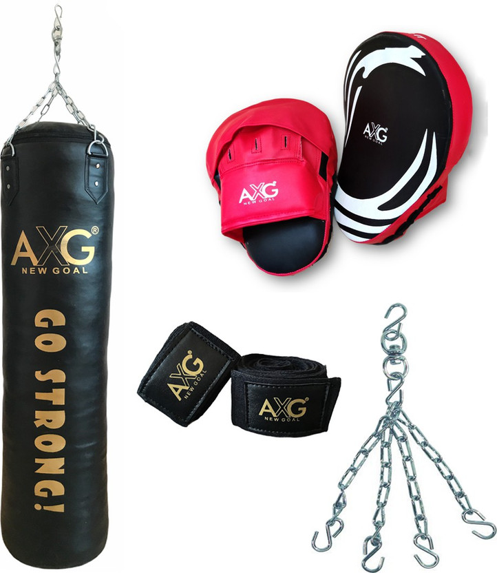 AXG NEW GOAL Exceptional Boxing Kit Set Includes Unfilled Punching Bag 4 ft, Hand Wraps and 1 Pair Of Focus Pad Boxing Kit
