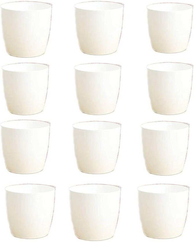 DREAM NURSERY Round Plastic Planter (White) Plant Container Set(Pack of 12, Plastic)