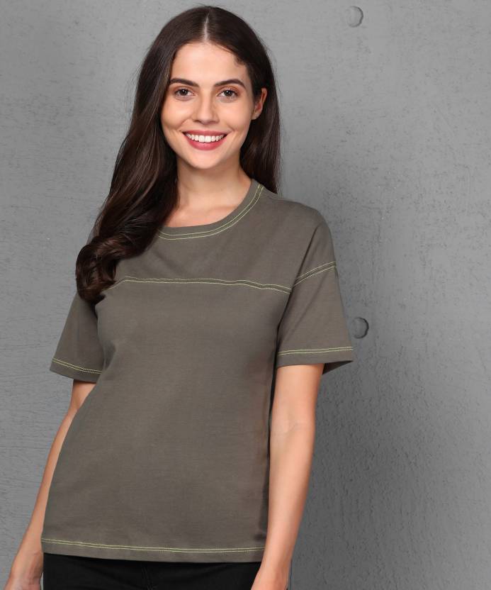 METRONAUT By Flipkart Solid Women Round Neck Grey T-Shirt