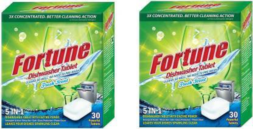 FORTUNE Dishwasher Tablets, 5 in 1 Action, Fresh Scent, 60 Count, 3X Better Cleaning Action. Dishwashing Detergent(60 Pod)