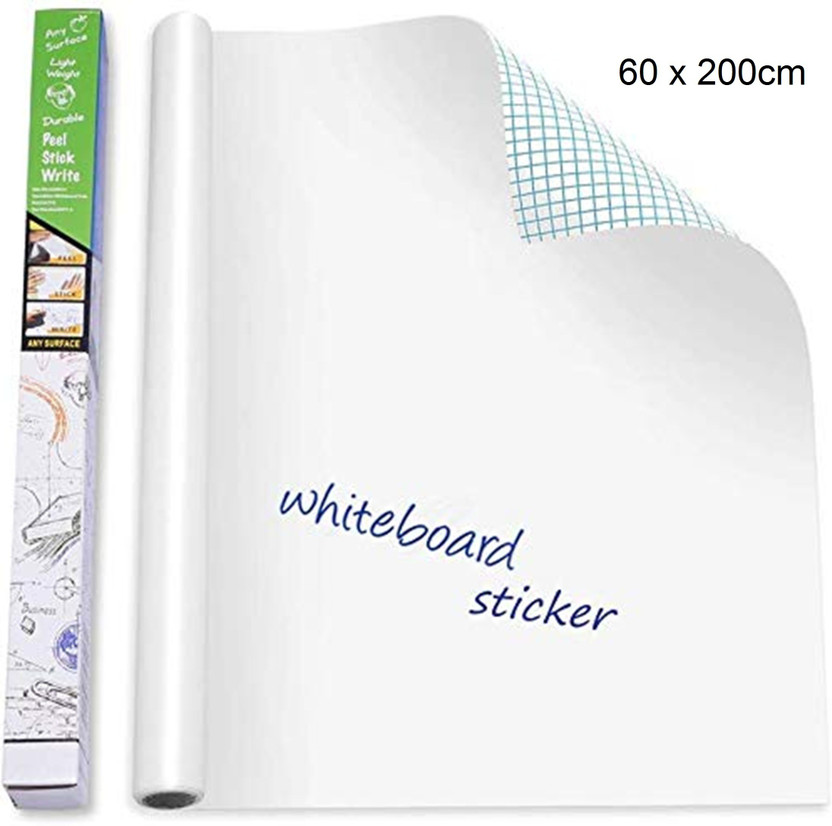 LUKZER 200 cm Polyvinyl Chloride Peel and Stick Wallpaper Whiteboard Wall Sticker (60 x 200cm/White) Removable Sticker(Pack of 1)
