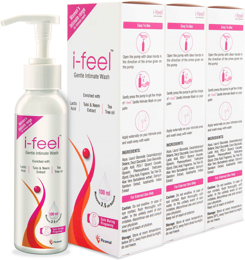 i-feel Gentle Intimate Hygiene wash, enriched with Tea Tree Oil, Neem and Tulsi extracts, prevents odour, itching, rashes, dryness | PH balanced formula | No Sulphate, Parabens or Alcohol Intimate Wash(300 ml, Pack of 3)