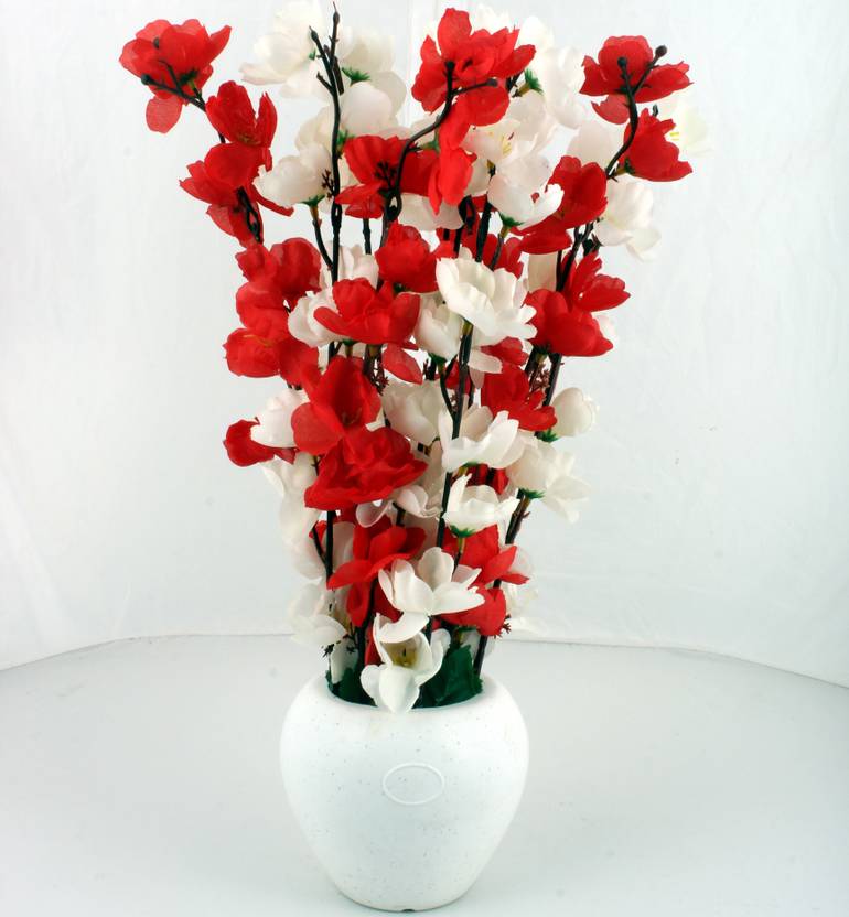 Flipkart Perfect Homes Red, White Orchids Artificial Flower with Pot