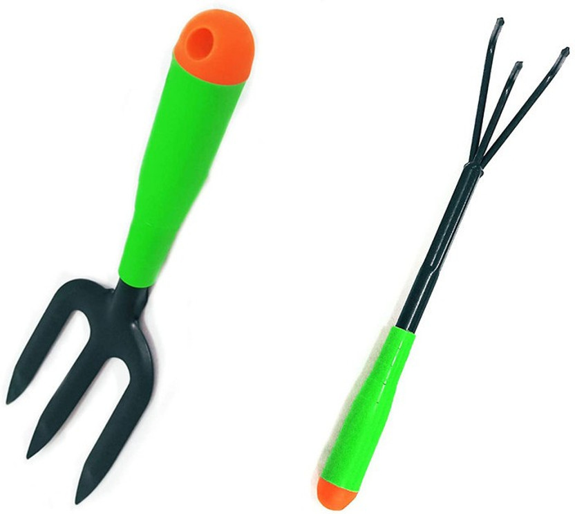 DARIT Garden Tool Sets - Gardening Hand Tools with High Carbon Steel Heads Trowel Rake Fork Cultivator Garden Tool Kit(2 Tools)