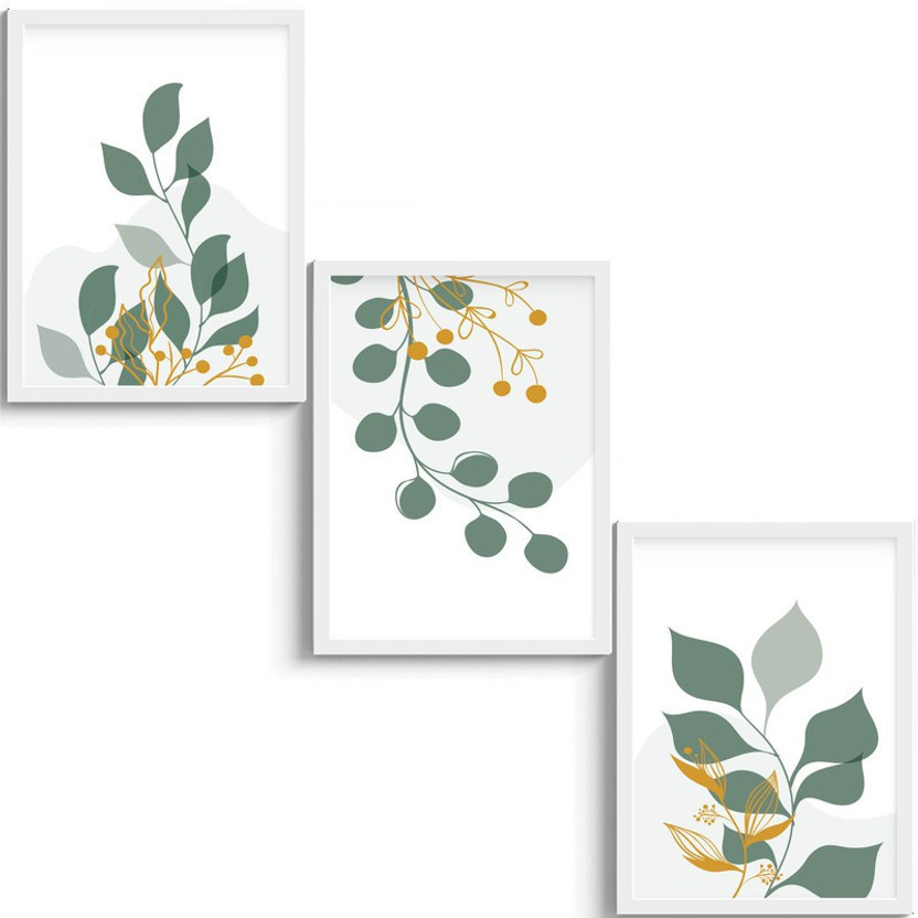SC CREATIVES SC CREATIVES Set of 3 Minimal Seasonal Leaves Framed Art Prints Painting with Plexi Glass 12 x 9 Inches Wall Art Gift Posters for Wall Decor Wall Hangings - White Frame | Ready To Hang Digital Reprint 12 inch x 9 inch Painting(With Frame, Pack of 3)