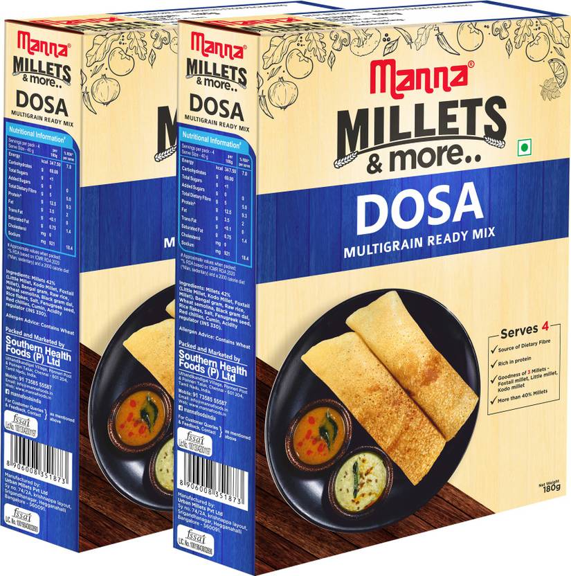 Manna Instant Multigrain Millet Dosa Ready Mix Dosa Batter 180g x 2