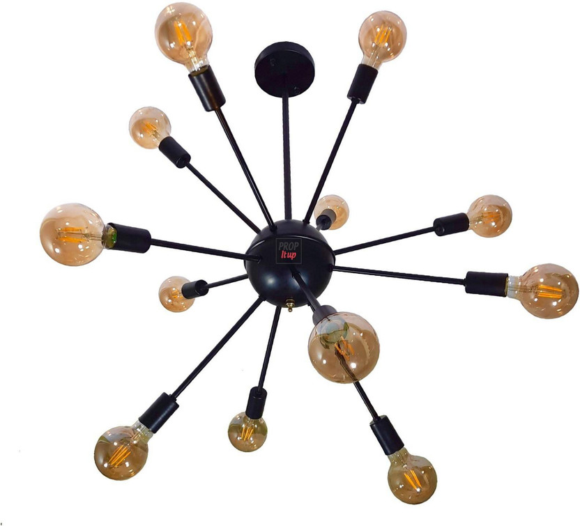 Prop It Up 12 Light Corona Design Contemporary Chandeliers Black Modern Light Fixtures Ceiling Hanging Vintage Retro Rustic Industrial Pendant Lighting for Dining Room Foyer Bedroom Living Room (8499/12) Chandelier Ceiling Lamp(Black)