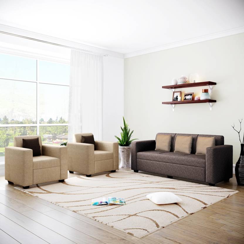 Flipkart Perfect Homes Burano Fabric 3 + 1 + 1 Cream and Dark Brown Sofa Set Price in India