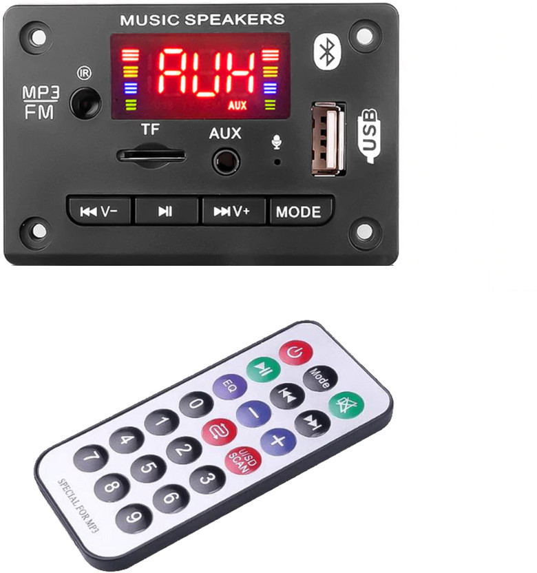 Geek Lab Audio Player MP3 Decoder Board 12V Module With Remote. FM, USB & Bluetooth Connectivity. AM6 Black MP3 Player(Black, 1 Display)