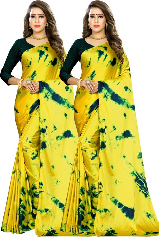 Buy Bhairunath & Co. Printed Daily Wear Satin Green, Yellow Sarees Online @  Best Price In India 