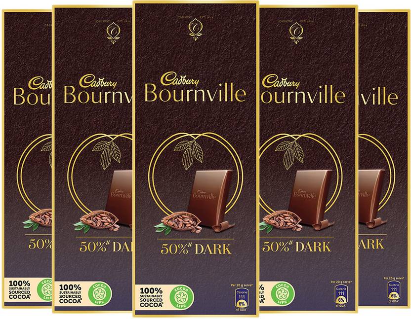 Cadbury Bournville 50 Cocoa Dark Chocolate Bar 80 g (Pack of 5) Bars