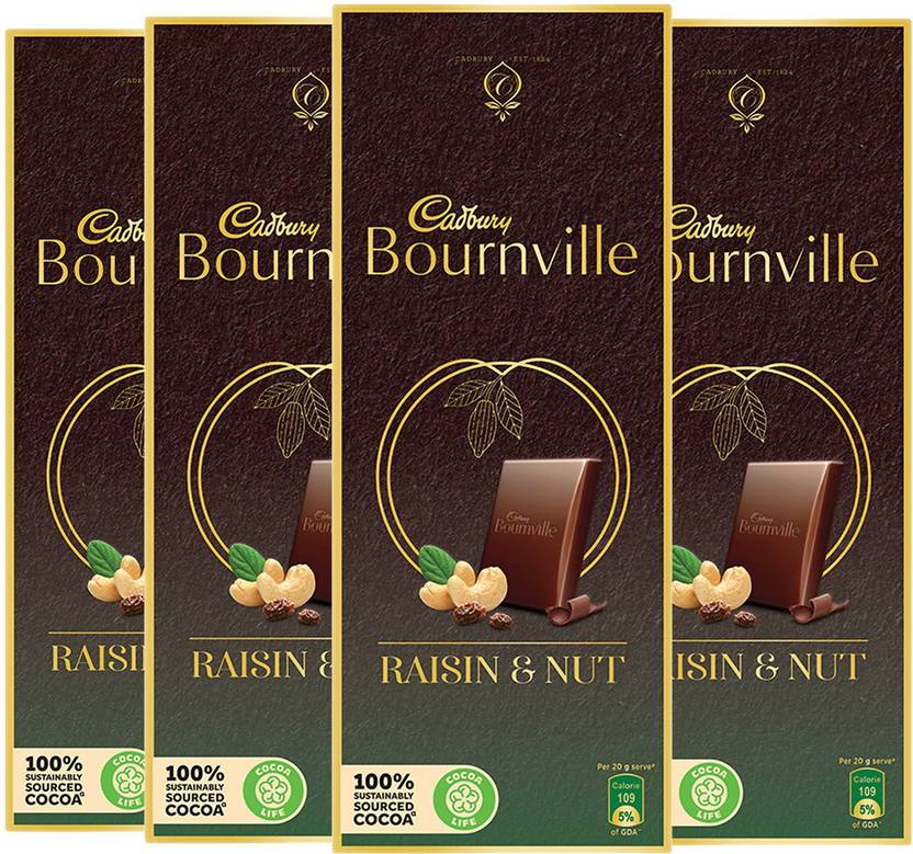 Cadbury Bournville Dark Chocolate Bar with Raisin & Nuts 80 g (Pack of