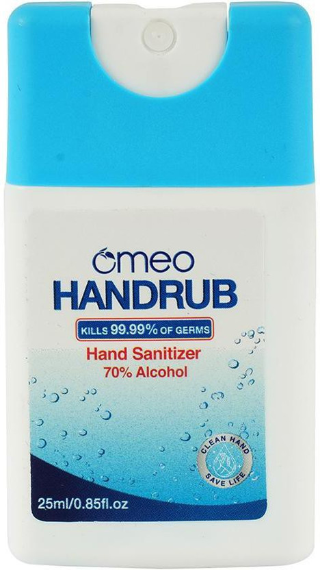 Omeo Instant Liquid Pocket Sanitizer(25) 70% Alcohol Rinse-free Safe for Kids Travel Hand Rub Sachet(25 ml)