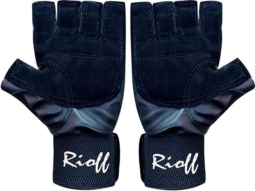 Rioff Leather Gym Gloves for Men With Wrist Support Band Weight Lifting