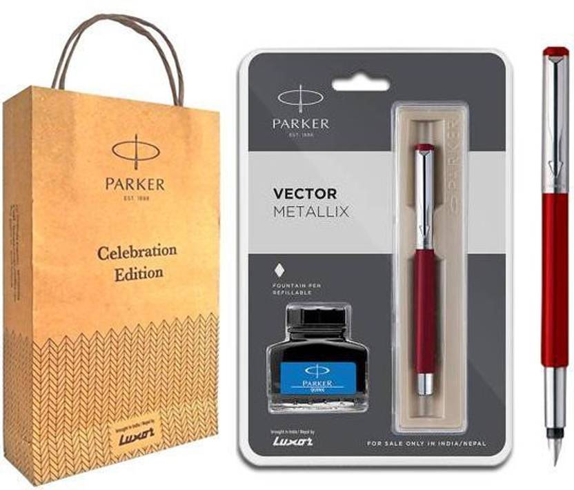 PARKER Vector Metallix Fountain Pen with Red & Stainless Steel Trim