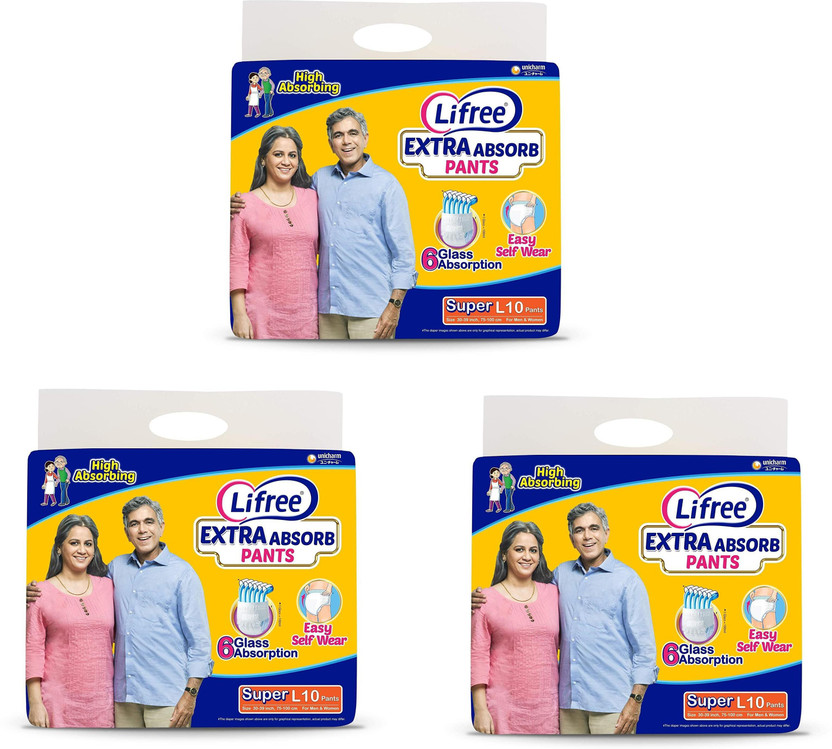 LIFREE LIFREE Extra Absorb Pants - Large (10 Pieces) - ( Pack of 3 ) Adult Diapers - L(30 Pieces) - Flipkart Deal