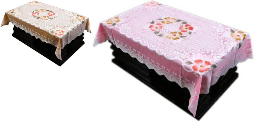 Flavio Interiors Polyester 4 Seater Embroidered Table Cover(Pink, Off White, Pack of 2)