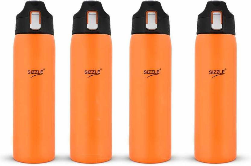 Sizzle Lifestyle Stainless Steel Glossy Fridge Water Bottle Set of 4