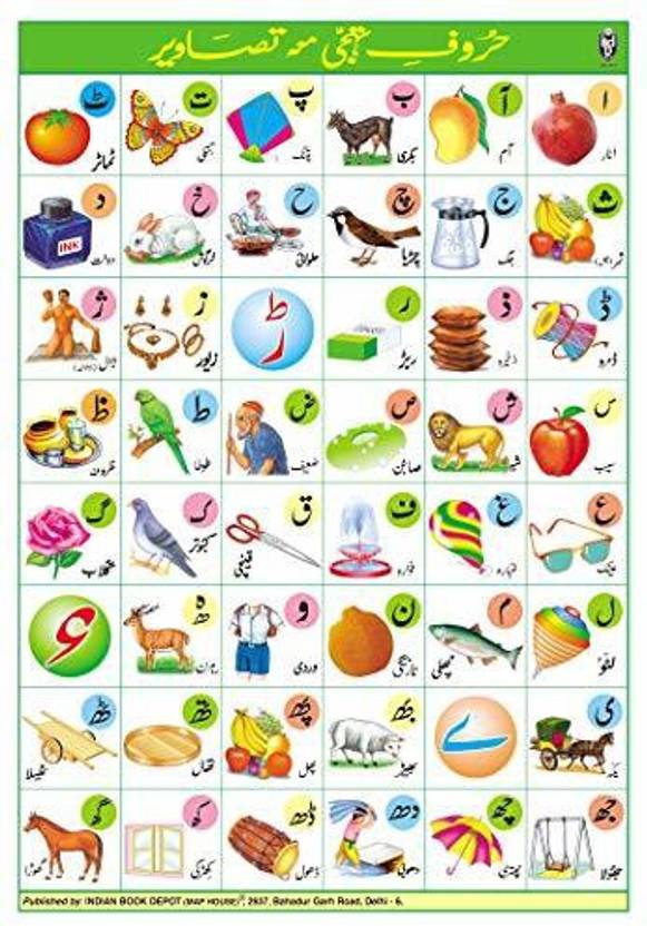 Urdu Alphabet Chart (Size 70 X 100 Cms) Without Pvc Rollers Educational