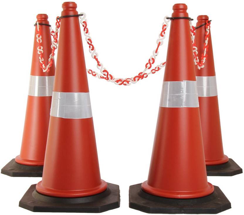 Ladwa Road Traffic Cone, Pack of 4 cones 750mm, with 4 mtr chain + 4