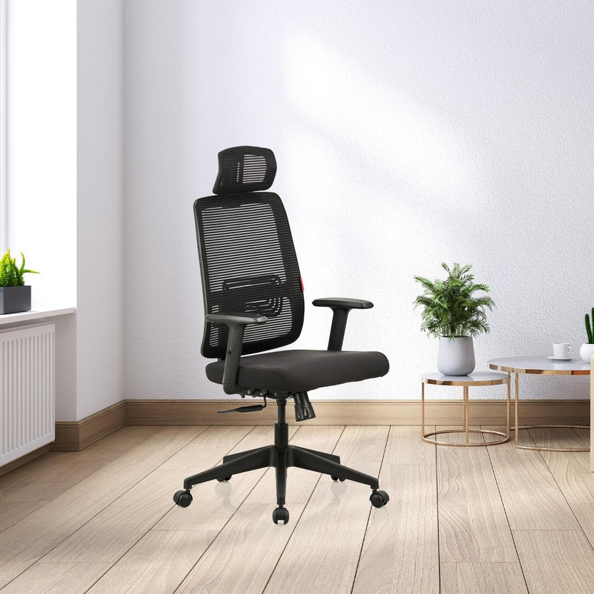 Featherlite Versa High Back Fabric Office Adjustable Arm Chair(Black, Optional Installation Available)