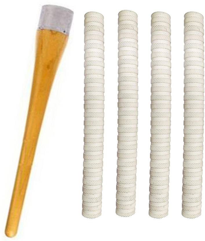 Sportsrebel Set of 4 Cricket Bat White Grip (VK) + One Wooden Grip Cone
