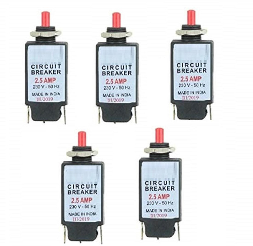 EBRAND ONE Thermal Circuit Breaker Over Load Protector with Push to Reset Switch - Single Pole - 230VAC - 50Hz - Black (2.7 Amp) Power Supply Electronic Hobby Kit