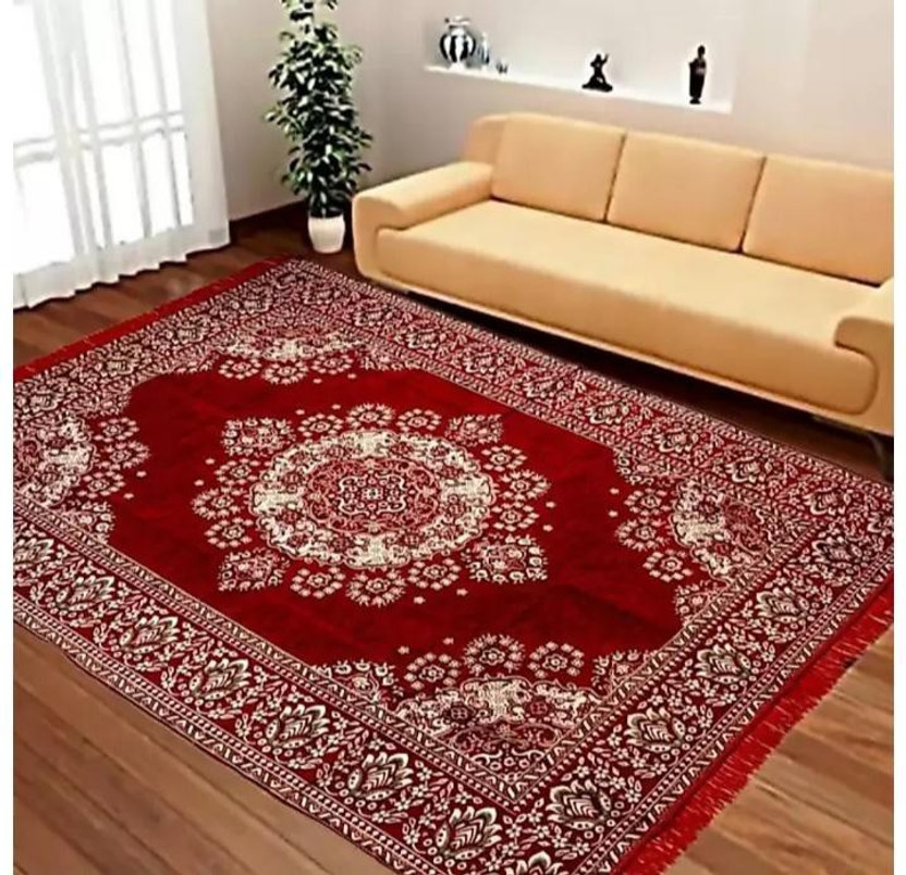 Charish Kitchenwear 5 ft  X 5 ft Acrylic Carpet(Rectangle, Red)