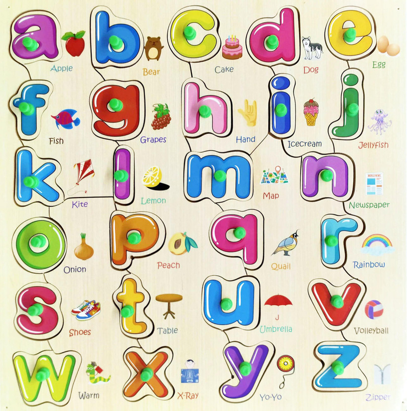 Khilonewale Small ABCD Wooden Picture Alphabet for Kids Ages 3-5, Early Education Letters Puzzles for Preschool & Toddlers, Size 30*30 CM(26 Pieces)