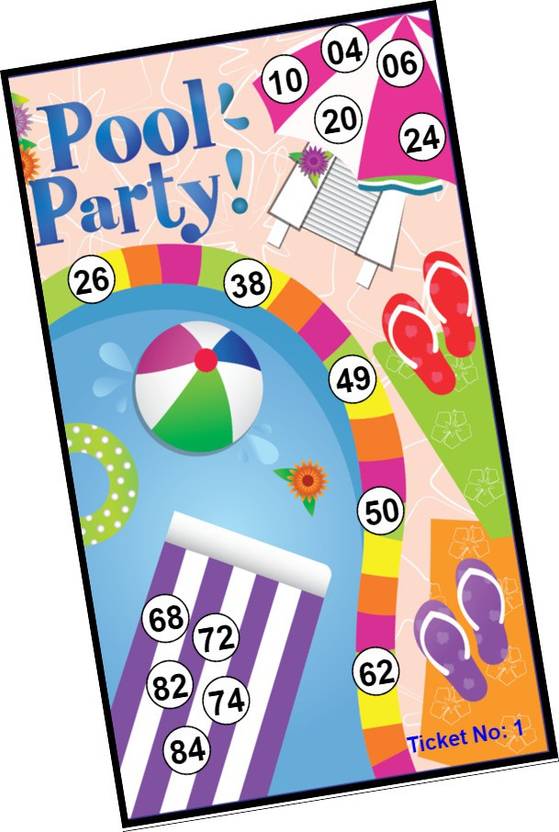 Tambola Tickets Swimming Pool Party theme Bingo Housie tickets (Set of 18 Cards , Premium