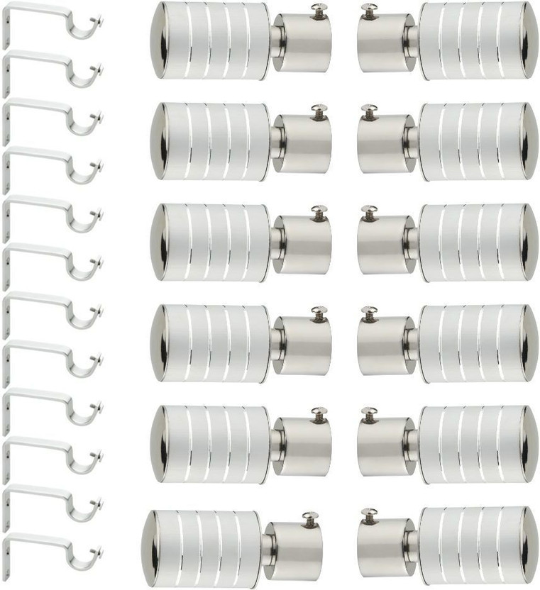 GLOXY Silver, Grey Rod Rail Bracket, Curtain Knobs, Curtain Hooks, Curtain Rods Metal(Pack of 24)
