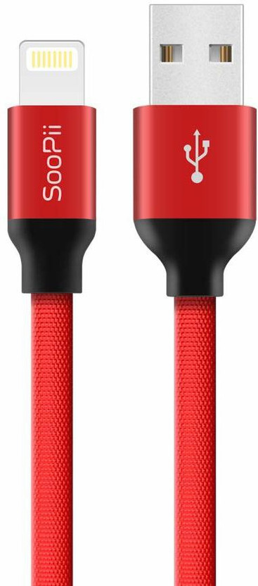 Soopii Lightning Cable 1 m Woven cloth Premium original Flat Cloth(Compatible with lightning, Red, One Cable, NA)
