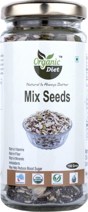 organic diet Organic Raw Mix Seeds (Flax,Chia,Pumpkin,Watermelon & Sunflower) Mixed Seeds(150 g)